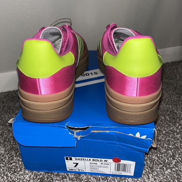 New! Adidas Gazelle Bold Womens Size 7 Shoes Sneakers Slime Fuchsia Pink Green - Picture 4 of 7